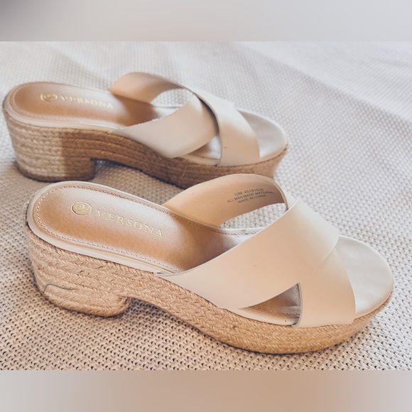 VERSONA Cream Espadrille Sandals Women’s Shoes - Picture 1 of 9